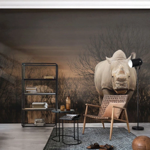 Fotomurali Premium Canvas - Bianco contro la natura - Rinoceronte, Animali, Africa - 400x280 cm