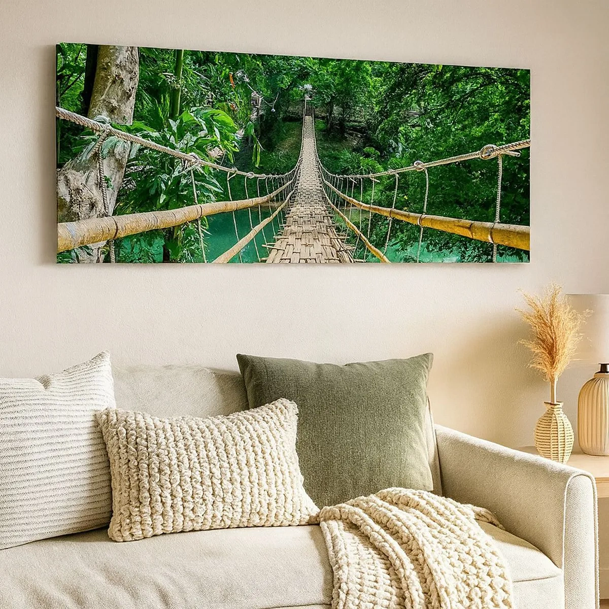 Quadro su tela - Stampe su Tela - Ponte sospeso sopra il verde - 100x40 cm
