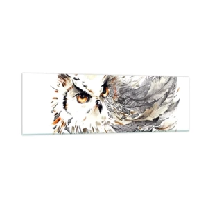 Quadro su vetro - Un gufo con piume mistiche in una forma artistica di acquerello - 160x50cm - Giunta dal mondo della magia - Decorazione murale moderna per soggiorno e camera da letto ARTTOR