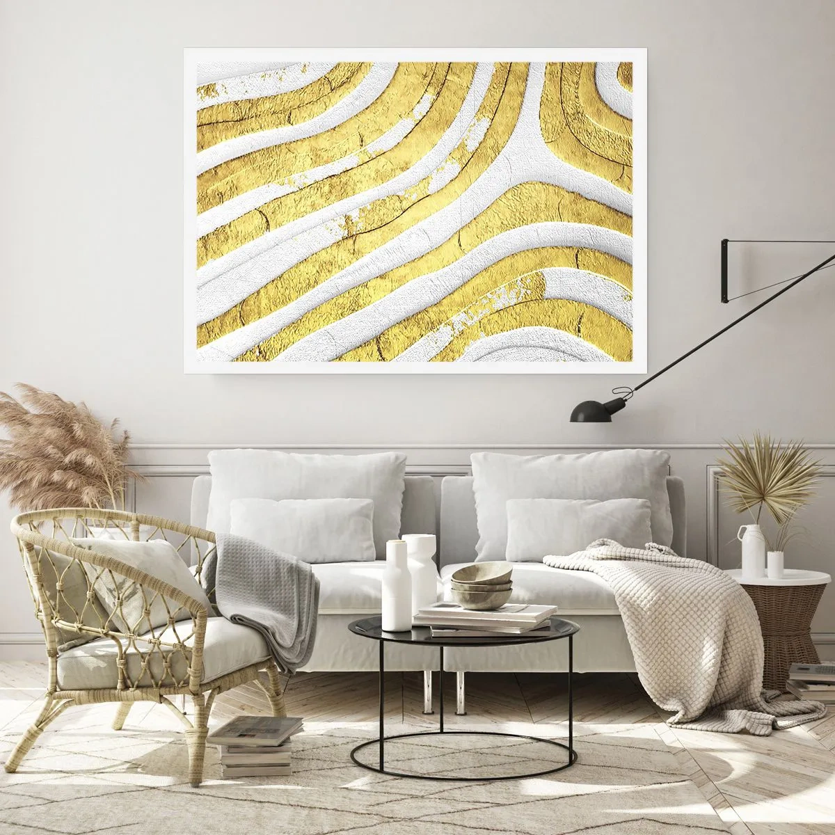 Poster - Composizione in bianco e oro - 91x61 cm