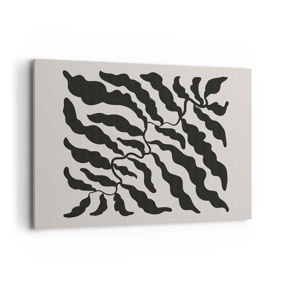 Quadro su tela - Stampe su Tela - Ramoscelli con foglie nere su sfondo chiaro - 100x70cm - La natura del quadrato - Decorazione murale moderna per soggiorno e camera da letto ARTTOR