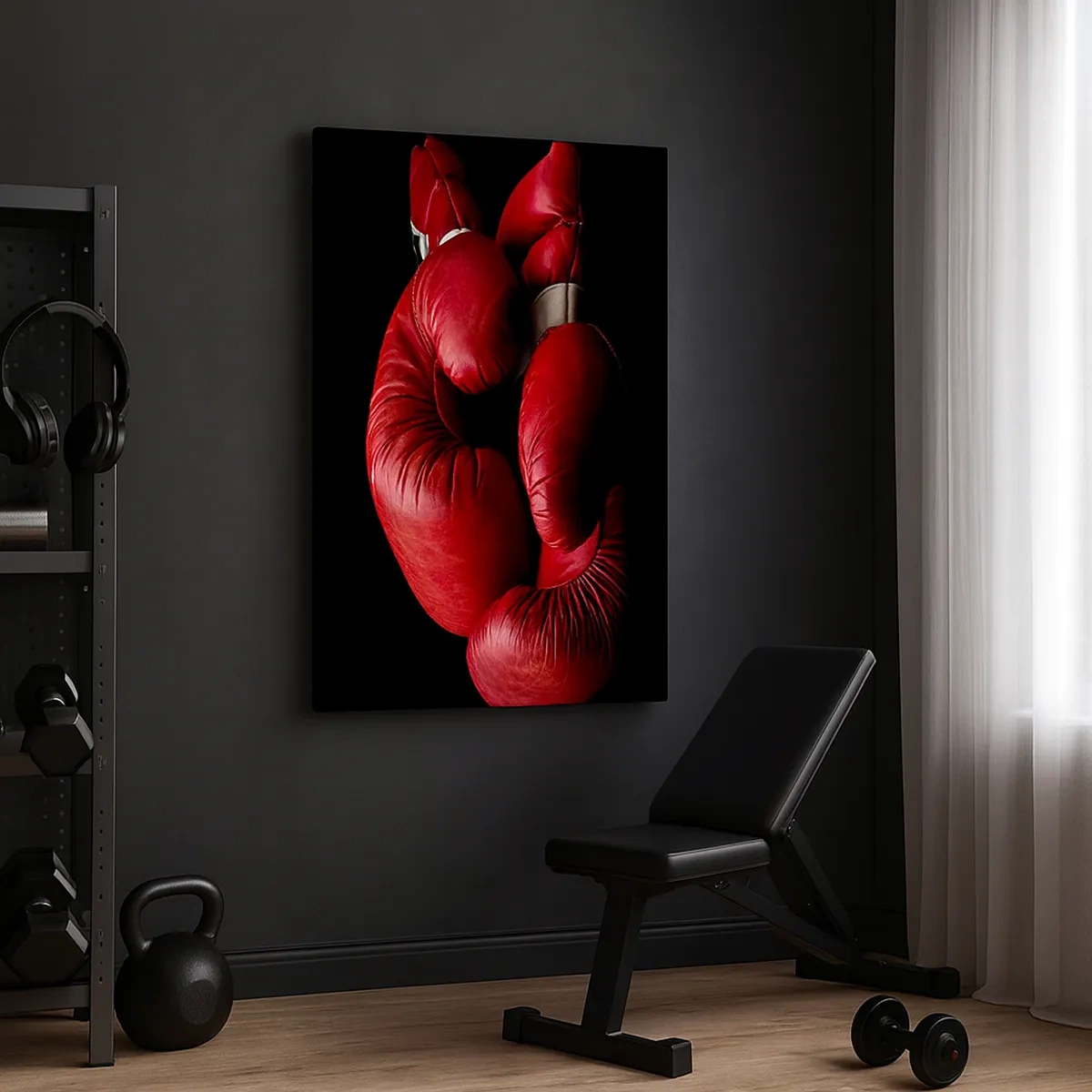 Quadro su tela - Stampe su Tela - Guantoni da boxe rossi su sfondo nero - 50x70cm - Dopo le emozioni del combattimento - Decorazione murale moderna per soggiorno e camera da letto ARTTOR