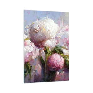 Quadro su vetro - Romantici fiori di peonia in colori pastello - 70x100cm - Un bouquet pieno di vita - Decorazione murale moderna per soggiorno e camera da letto ARTTOR