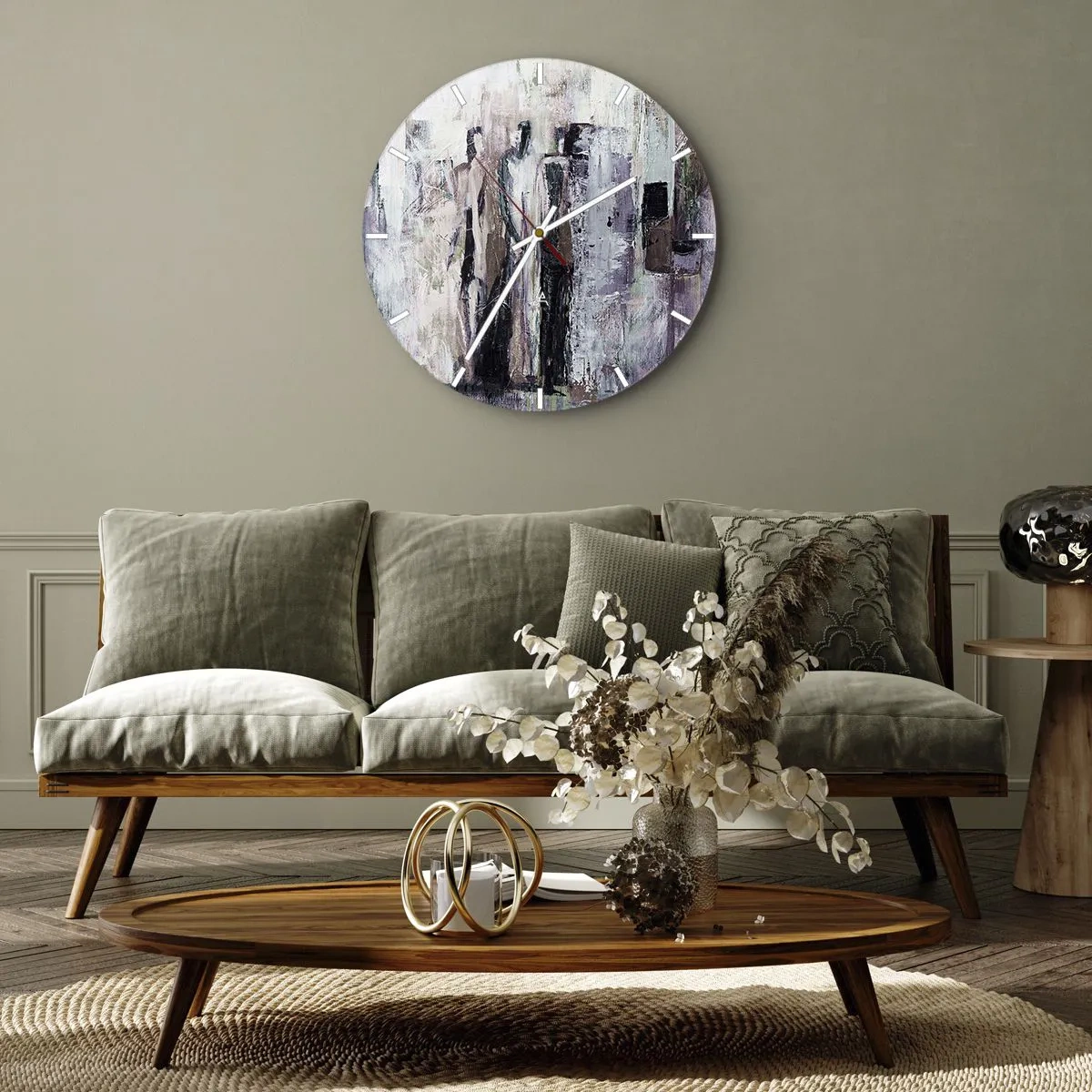 Orologio da parete - Orologio in Vetro - Figure astratte in una tavolozza di colori tenui - 30x30cm - Triade misteriosa - Decorazione murale moderna per soggiorno, cucina e camera da letto ARTTOR