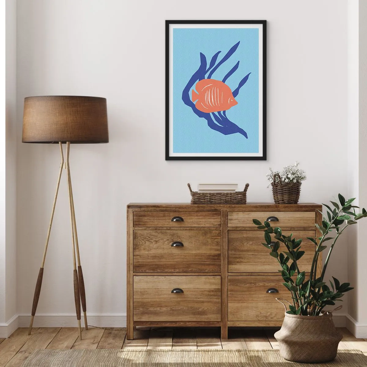 Poster in cornice nera - Pesci tropicali tra le piante marine - 50x70cm - L'abitante dei mari corallini - Decorazione murale moderna per soggiorno e camera da letto ARTTOR