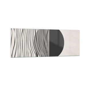 Quadro su vetro - Linee astratte e forme geometriche in colori tenui - 140x50cm - Composizione a metà - Decorazione murale moderna per soggiorno e camera da letto ARTTOR
