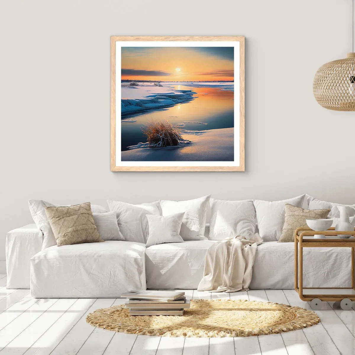 Poster in cornice rovere chiaro - Tramonto invernale - 50x50 cm