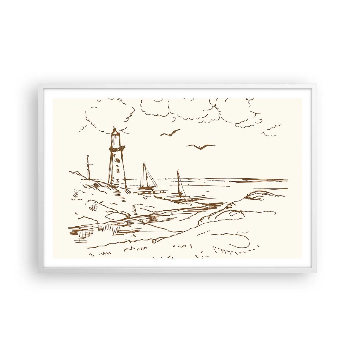 Poster in cornice bianca - Schizzo dei ricordi d'estate - 91x61 cm