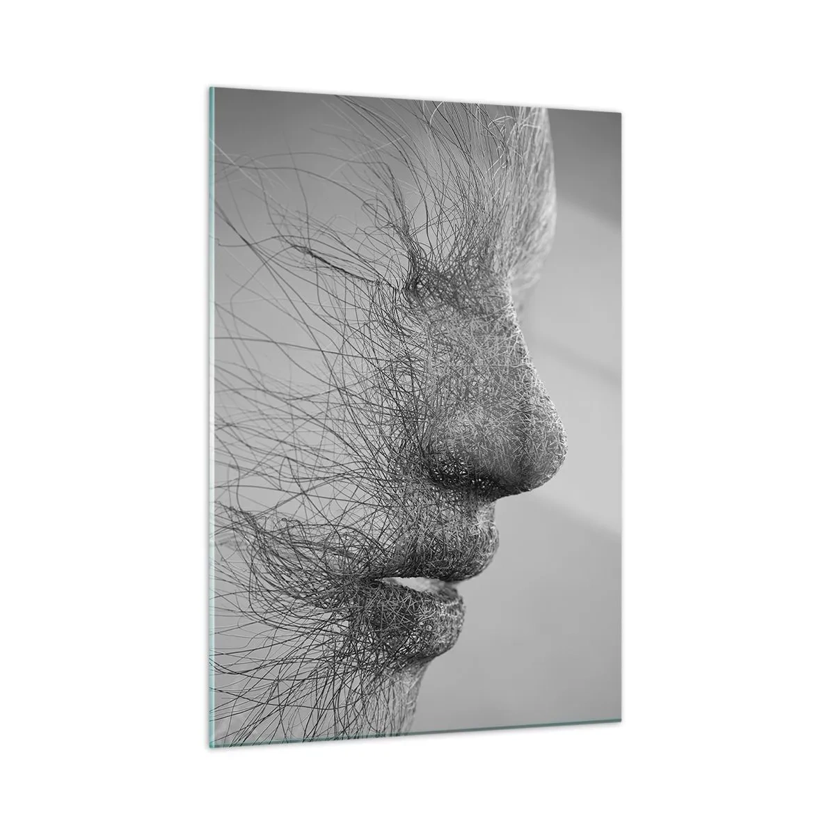 Quadro su vetro - Profilo del viso astratto in bianco e nero con linee - 50x70cm - Lo spirito del vento - Decorazione murale moderna per soggiorno e camera da letto ARTTOR