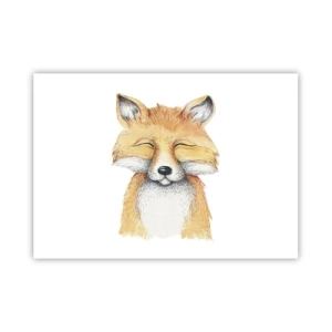 Poster - Una volpe acquerello con un sorriso in stile minimalista - 100x70cm - Umore da volpe - Decorazione murale moderna per soggiorno e camera da letto ARTTOR