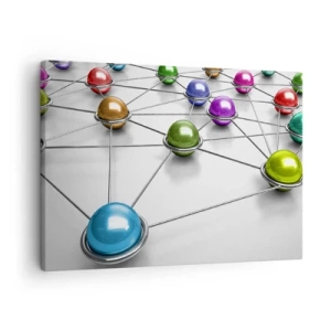 Quadro su tela - Stampe su Tela - Palline colorate collegate da linee sottili su uno sfondo bianco - 70x50cm - Ragnatela cosmica - Decorazione murale moderna per soggiorno e camera da letto ARTTOR