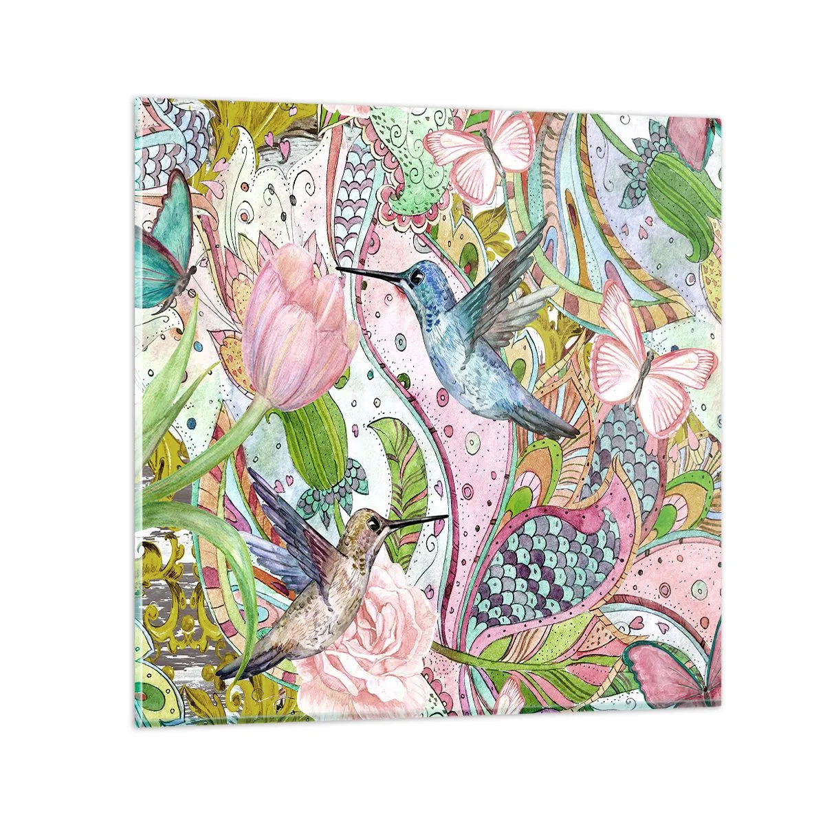 Quadro su vetro - Intrecciate nei rami - 30x30 cm