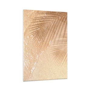 Quadro su vetro - L'ombra di una palma sulla sabbia con un delicato motivo a onde - 80x120cm - Ombra di un'estate bollente - Decorazione murale moderna per soggiorno e camera da letto ARTTOR