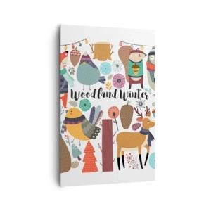 Quadro su tela - Stampe su Tela - Animali della foresta invernale in grafica colorata - 80x120cm - Le feste incantate nel bosco - Decorazione murale moderna per soggiorno e camera da letto ARTTOR