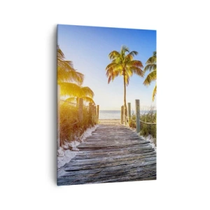 Quadro su tela - Stampe su Tela - Sentiero in legno sulla spiaggia con palme sullo sfondo - 70x100cm - Dritto in paradiso - Decorazione murale moderna per soggiorno e camera da letto ARTTOR