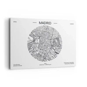 Quadro su tela - Stampe su Tela - Mappa di Madrid in stile minimalista in bianco e nero - 100x70cm - Anatomia di Madrid - Decorazione murale moderna per soggiorno e camera da letto ARTTOR