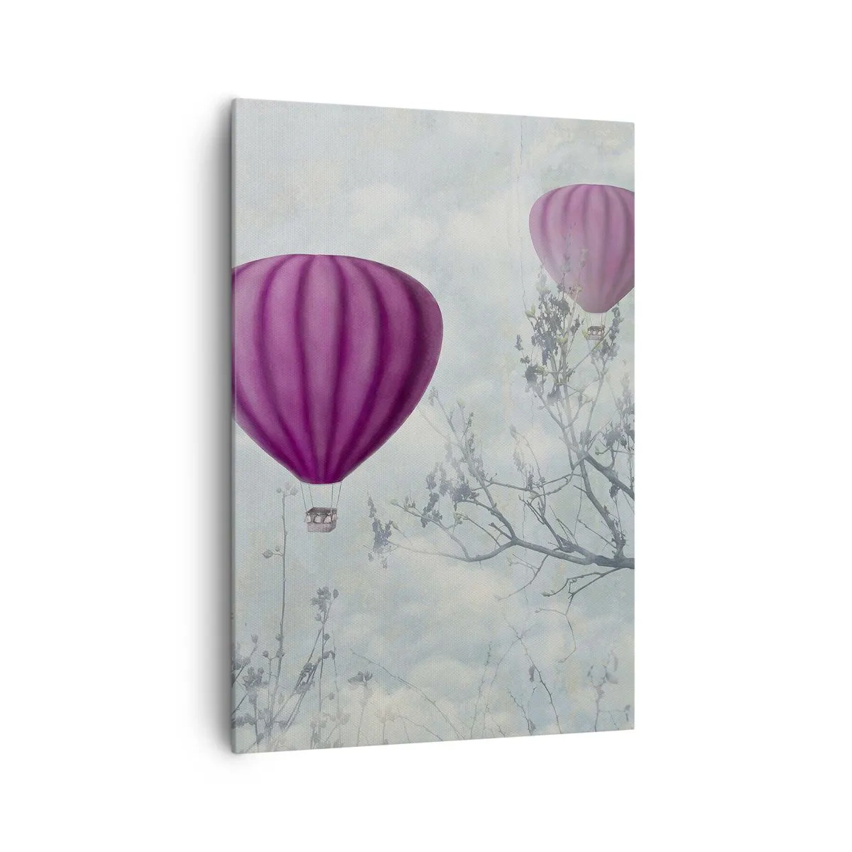 Quadro su tela - Stampe su Tela - Palloncini viola che fluttuano sopra gli alberi tra le nuvole - 70x100cm - Come navi nel cielo - Decorazione murale moderna per soggiorno e camera da letto ARTTOR