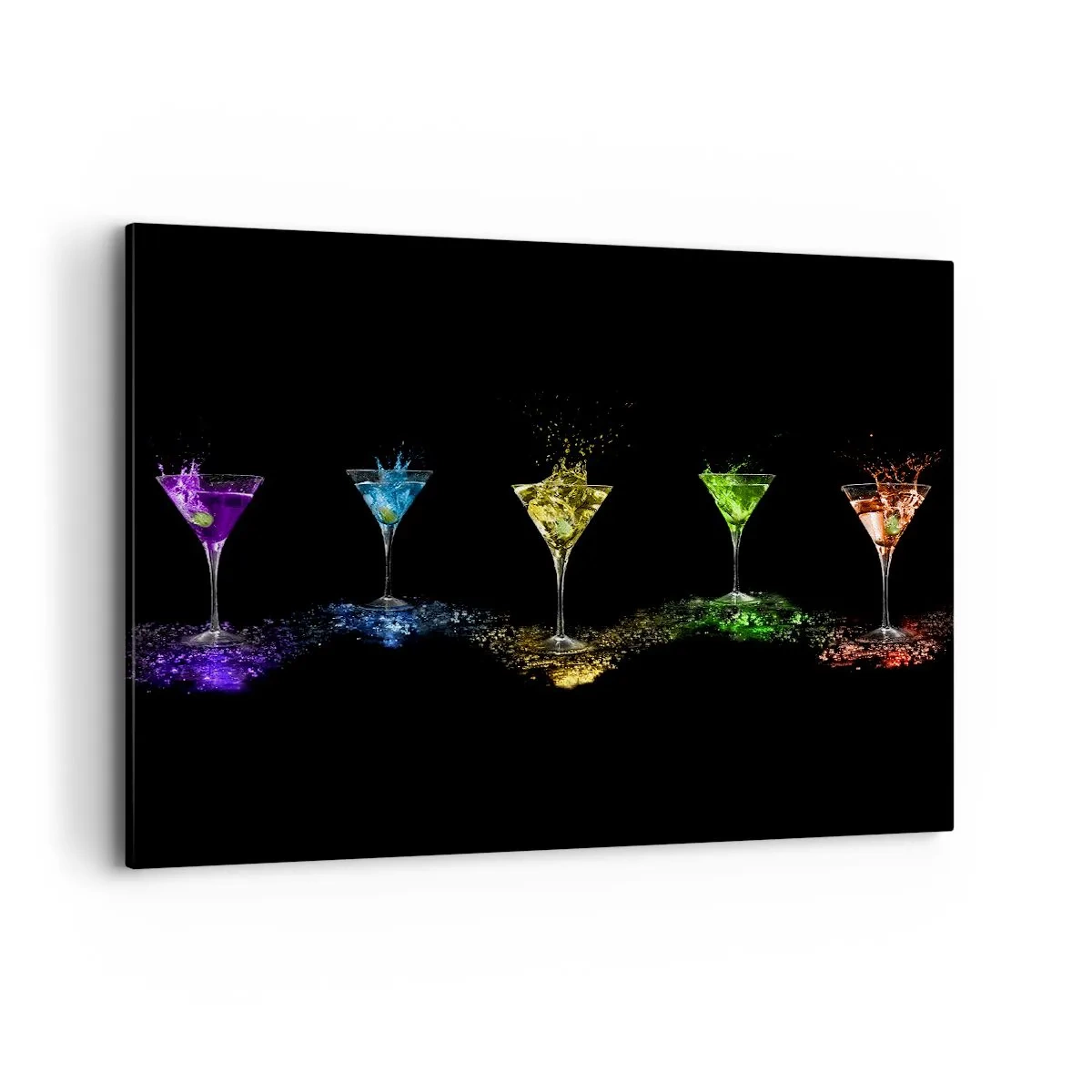 Quadro su tela - Stampe su Tela - Cocktail colorati in bicchieri su sfondo nero - 100x70cm - I colori della gioia nel mondo dei cristalli - Decorazione murale moderna per soggiorno e camera da letto ARTTOR