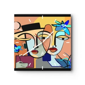Orologio da parete - Orologio in Vetro - Ritratti cubisti dai colori vivaci con motivo floreale - 30x30cm - Appuntamento in stile Picasso - Decorazione murale moderna per soggiorno e camera da letto ARTTOR
