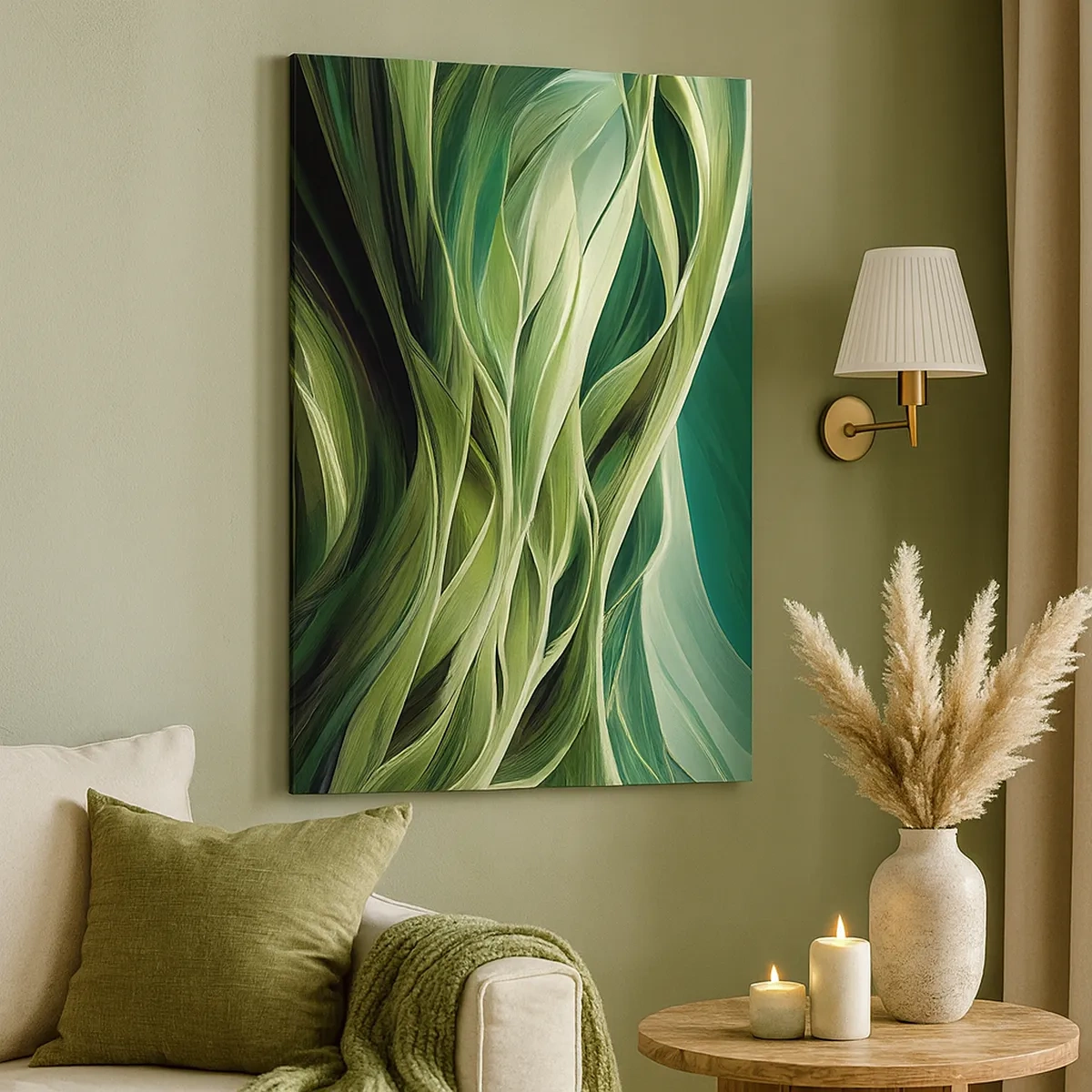 Quadro su tela - Stampe su Tela - Linee dinamiche nelle tonalità del verde - 50x70cm - Gioco astratto in verde - Decorazione murale moderna per soggiorno e camera da letto ARTTOR
