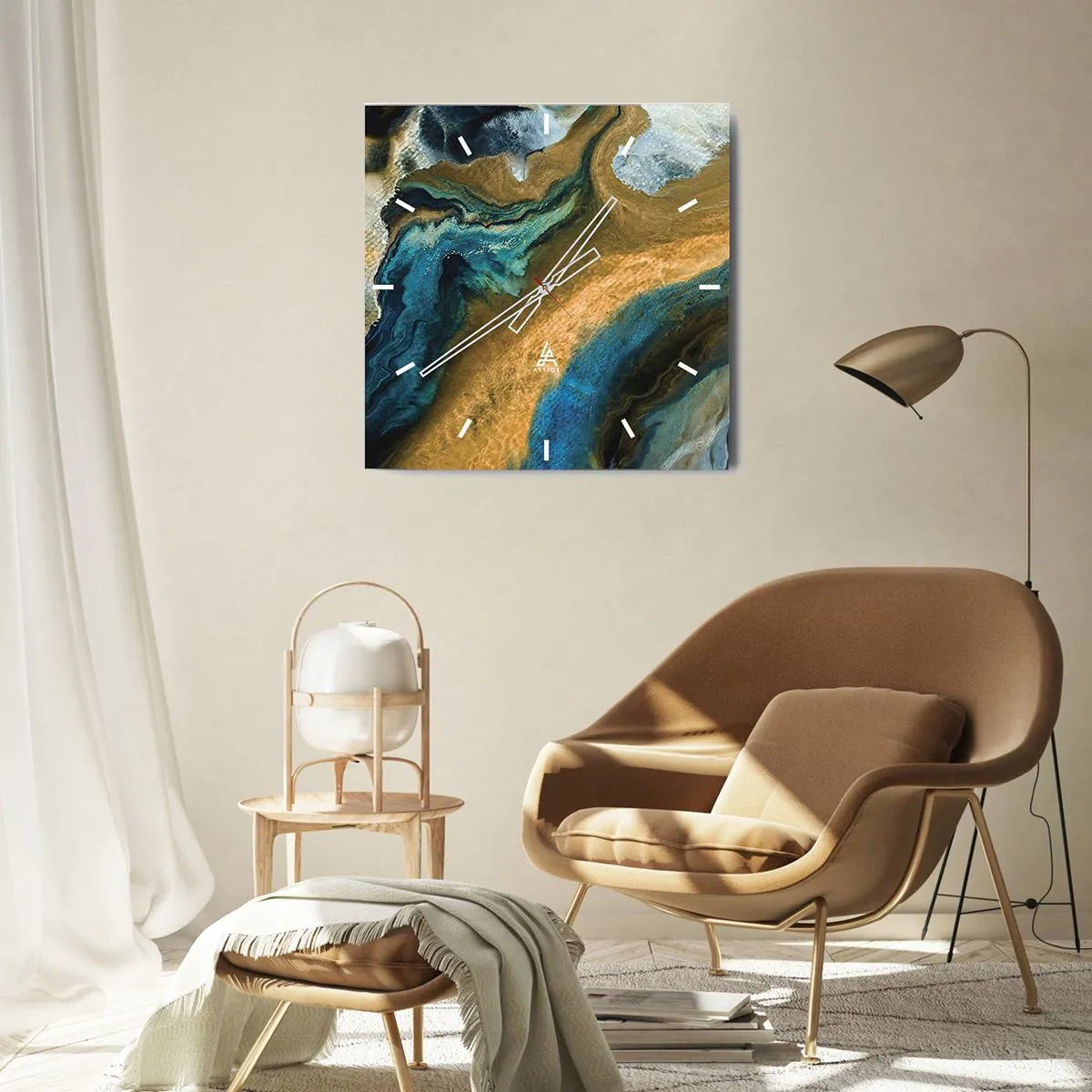 Orologio da parete - Orologio in Vetro - Blu-oro: influenza reciproca - 40x40 cm