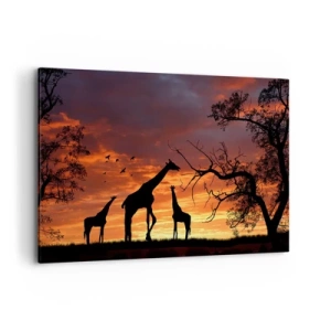Quadro su tela - Stampe su Tela - Sagome di giraffe sullo sfondo del tramonto africano - 100x70cm - Piccola cena tra amici - Decorazione murale moderna per soggiorno e camera da letto ARTTOR