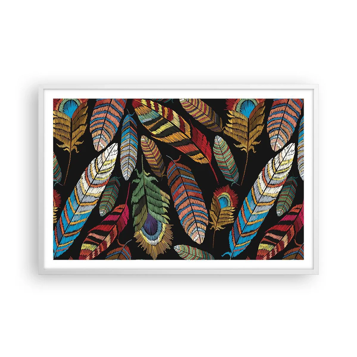 Poster in cornice bianca - Il carnevale degli uccelli - 91x61 cm