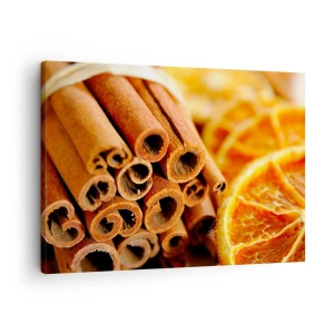 Quadro su tela - Stampe su Tela - Bastoncini di cannella con fette d'arancia essiccate in colori caldi - 70x50cm - Senti il loro profumo? - Decorazione murale moderna per soggiorno e camera da letto ARTTOR