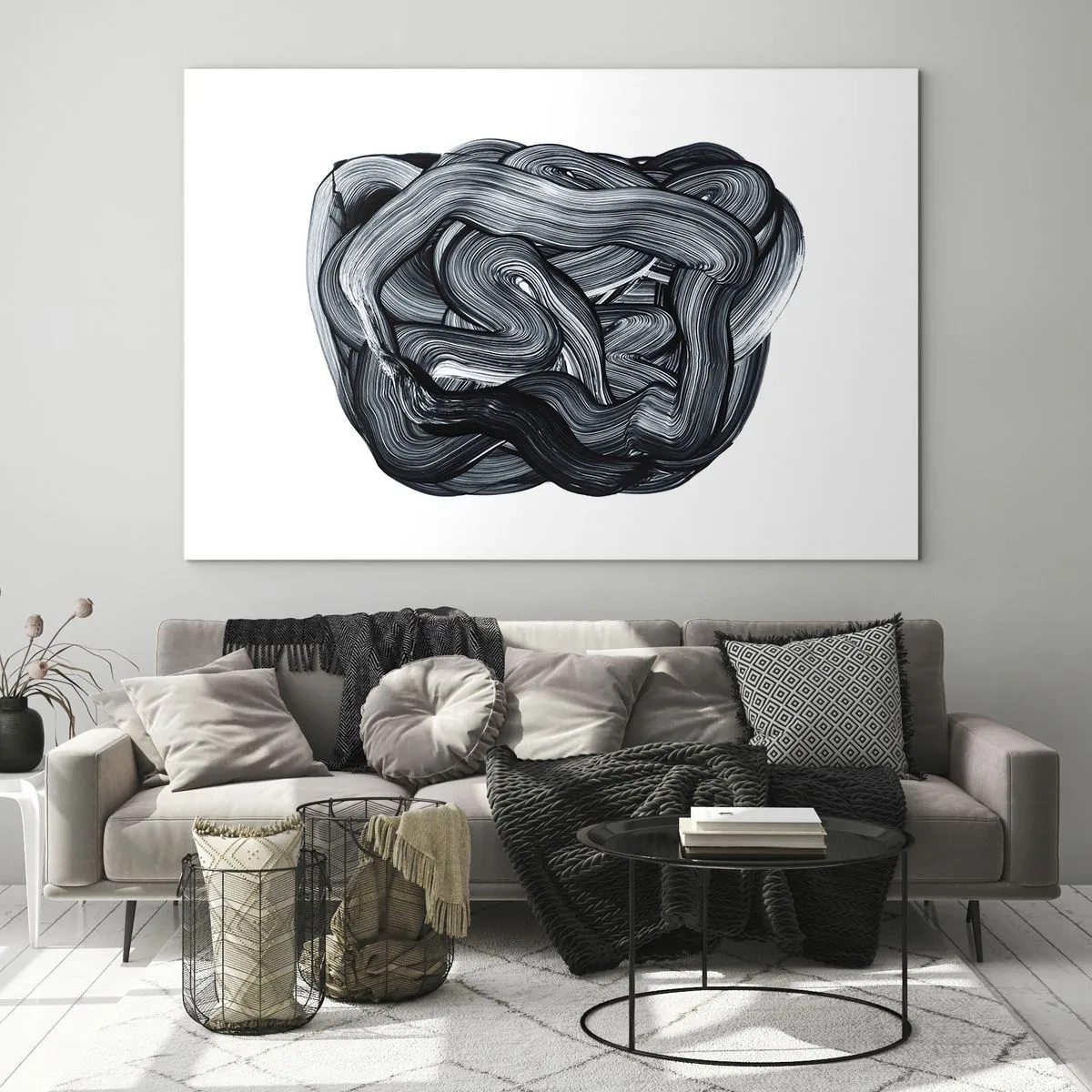 Quadro su vetro - Astrazione con pennellate in bianco e nero - 120x80cm - Non è così semplice - Decorazione murale moderna per soggiorno e camera da letto ARTTOR