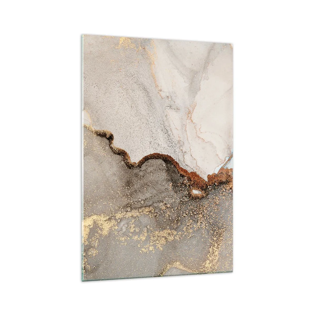 Quadro su vetro - Motivo astratto con sfumature di oro e grigio - 70x100cm - Ai confini del colore - Decorazione murale moderna per soggiorno e camera da letto ARTTOR