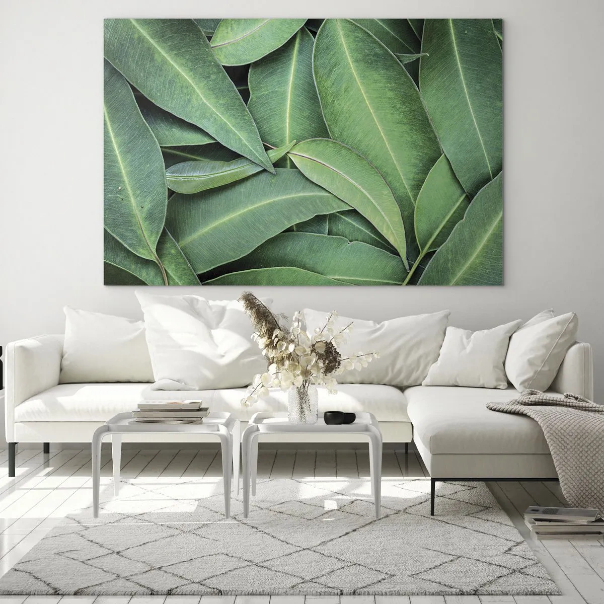 Quadro su vetro - Primo piano di foglie verdi disposte a strati - 70x50cm - Succosi e freschi - Decorazione murale moderna per soggiorno e camera da letto ARTTOR