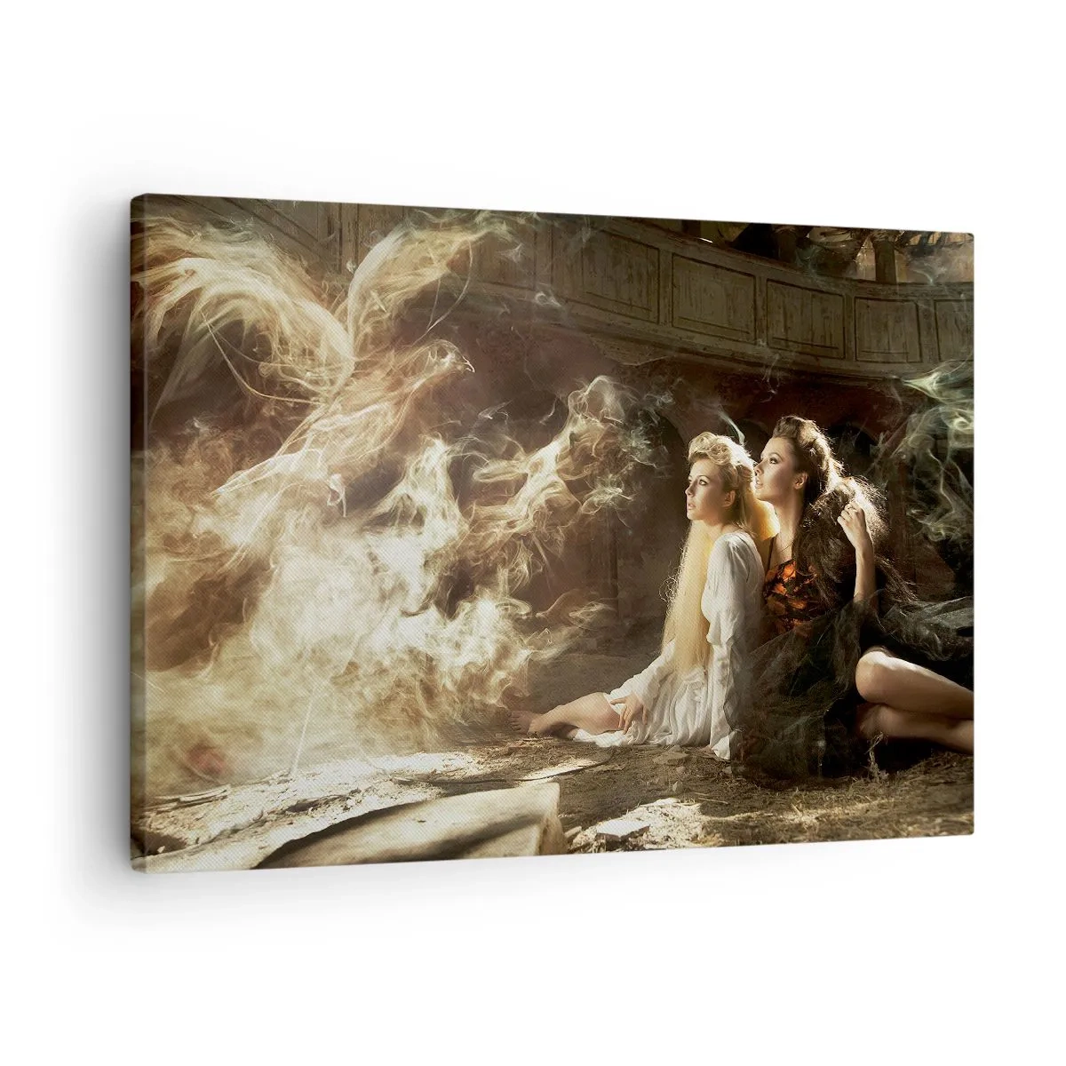Quadro su tela - Stampe su Tela - Due donne in un ambiente magico con effetti di luce eterei. - 70x50cm - Ed è diventata poesia - Decorazione murale moderna per soggiorno e camera da letto ARTTOR