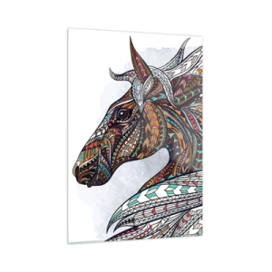Quadro su vetro - Cavallo colorato in stile artistico con motivi geometrici - 50x70cm - Il destriero del guerriero celtico - Decorazione murale moderna per soggiorno e camera da letto ARTTOR