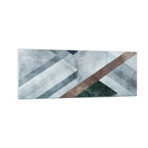 Quadro su vetro - Forme geometriche in tonalità fredde di blu e marrone - 140x50cm - La ricercata eleganza della geometria - Decorazione murale moderna per soggiorno e camera da letto ARTTOR