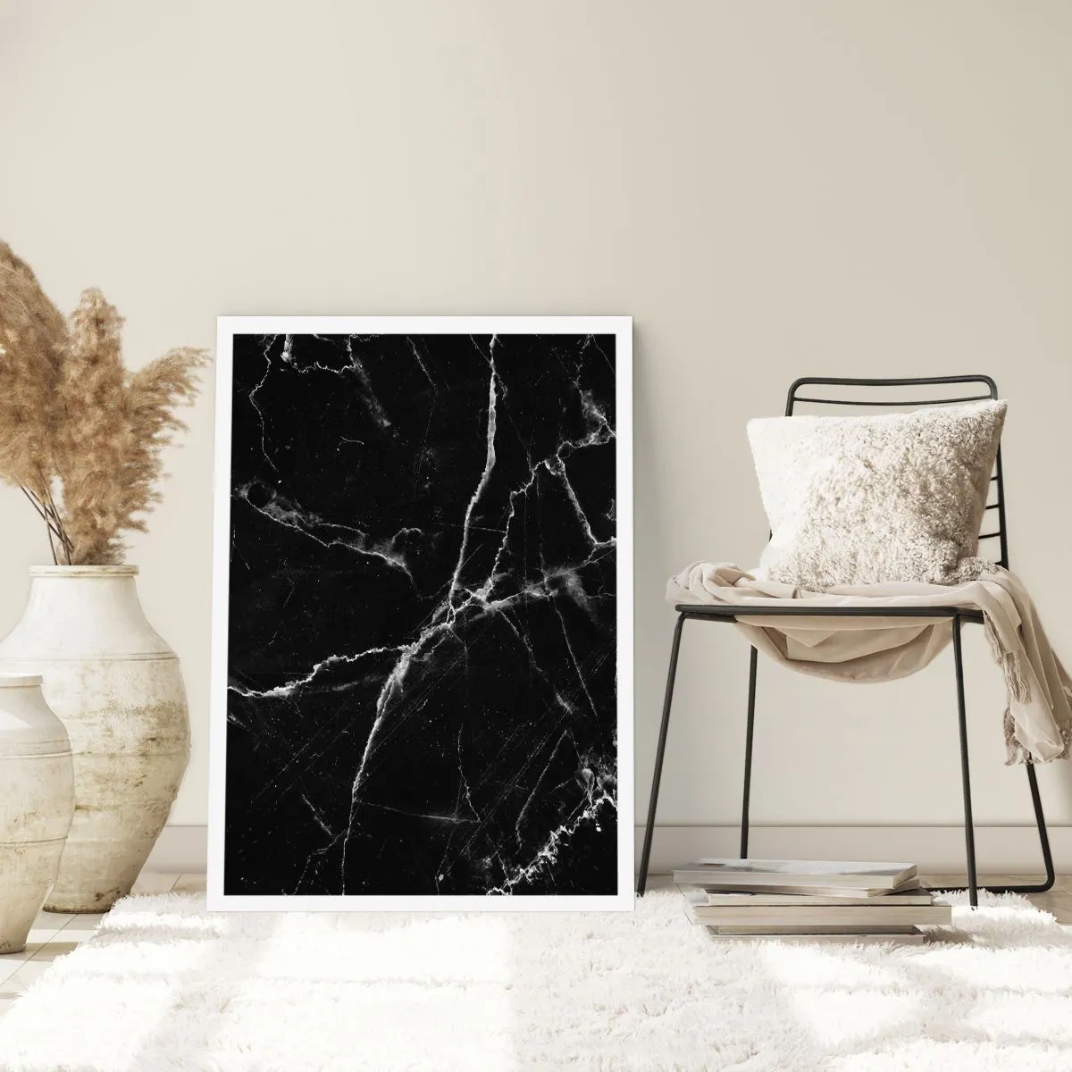 Poster - Sfondo in marmo nero con crepe bianche - 50x70cm - La vita segreta delle pietre - Decorazione murale moderna per soggiorno e camera da letto ARTTOR