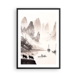 Poster in cornice nera - Paesaggio cinese in stile tradizionale - 50x70cm - L'esotica quotidianità dell'Oriente - Decorazione murale moderna per soggiorno e camera da letto ARTTOR