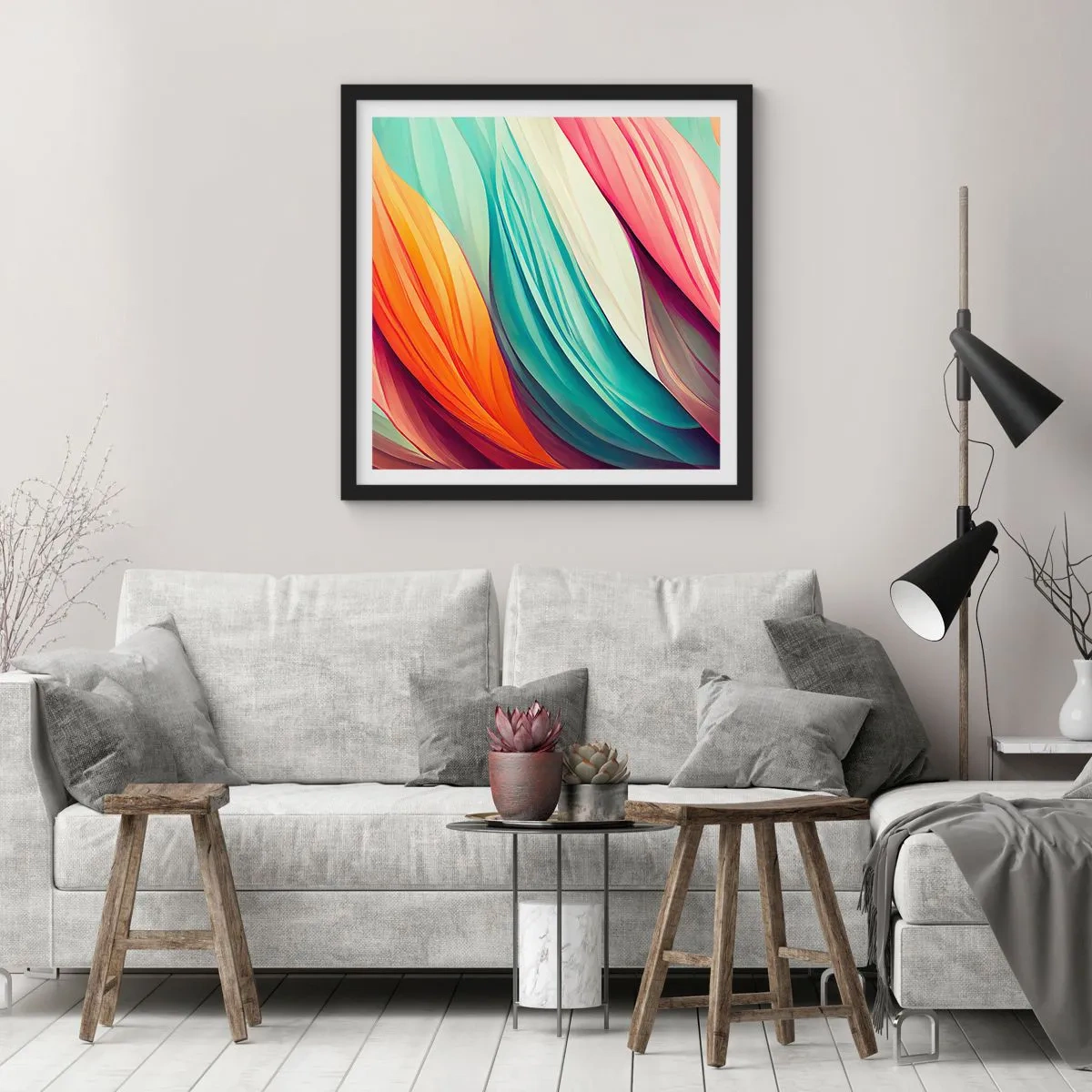 Poster in cornice nera - Intreccio arcobaleno - 30x30 cm