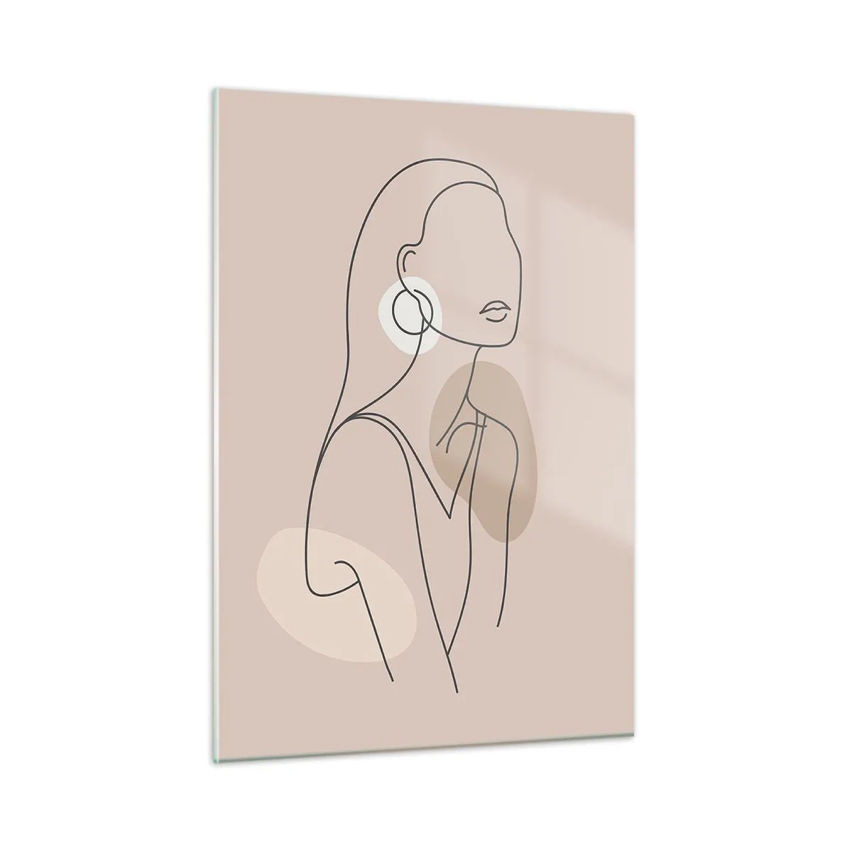 Quadro su vetro - Una silhouette minimalista di una donna su uno sfondo beige - 50x70cm - Icona di giovinezza - Decorazione murale moderna per soggiorno e camera da letto ARTTOR