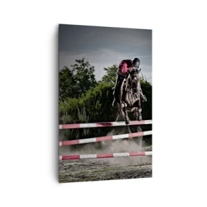 Quadro su tela - Stampe su Tela - Un cavaliere su un cavallo che salta un ostacolo su una pista da corsa - 80x120cm - Insieme fino alla vittoria - Decorazione murale moderna per soggiorno e camera da letto ARTTOR