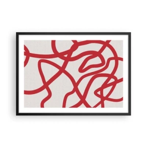 Poster in cornice nera - Linee astratte rosse su sfondo bianco - 70x50cm - Rosso su bianco - Decorazione murale moderna per soggiorno e camera da letto ARTTOR