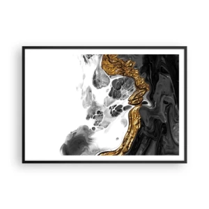 Poster in cornice nera - Una composizione astratta con accenti di oro e nero. - 100x70cm - Composizione organica - Decorazione murale moderna per soggiorno e camera da letto ARTTOR