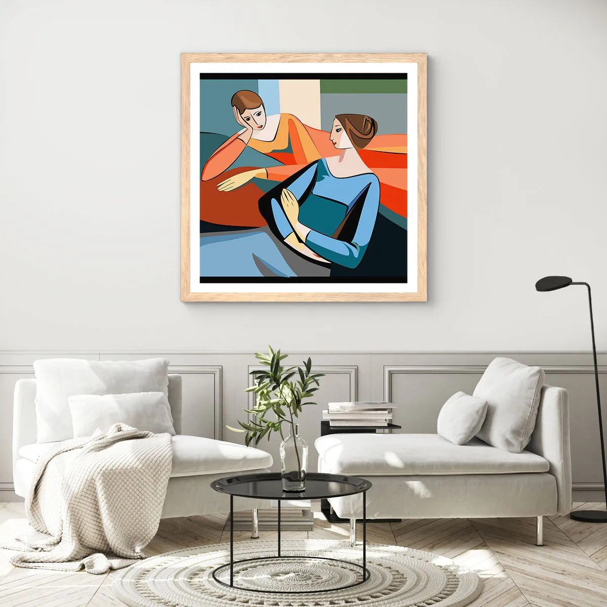 Poster in cornice rovere chiaro - Il momento delle confidenze - 40x40 cm