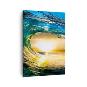 Quadro su tela - Stampe su Tela - Onda dell'oceano al sole con vista sull'orizzonte - 50x70cm - Nel cristallo oro e smeraldo - Decorazione murale moderna per soggiorno e camera da letto ARTTOR