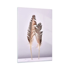Quadro su vetro - Due piume delicate su uno sfondo chiaro - 50x70cm - Contro il nulla - Decorazione murale moderna per soggiorno e camera da letto ARTTOR