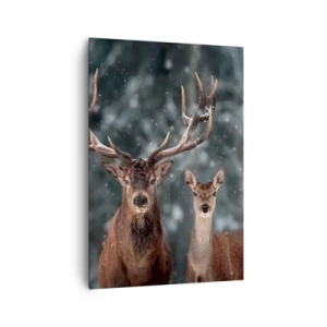 Quadro su tela - Stampe su Tela - Cervi in una foresta invernale innevata - 70x100cm - Il re della foresta con la consorte - Decorazione murale moderna per soggiorno e camera da letto ARTTOR