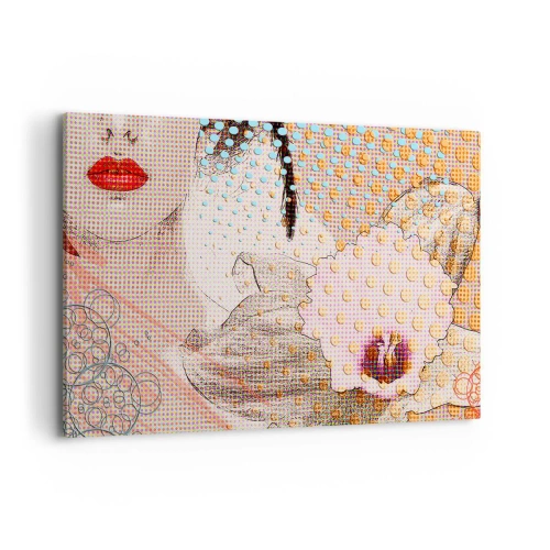 Quadro su tela - Stampe su Tela - Opera d'arte astratta con motivo di bocca e orchidea - 120x80cm - Eroina dei fumetti - Decorazione murale moderna per soggiorno e camera da letto ARTTOR