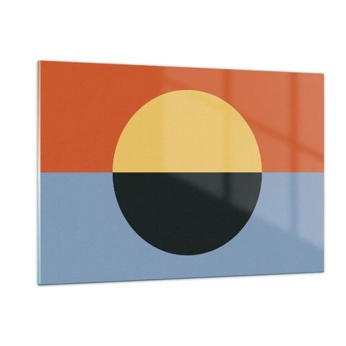 Quadro su vetro - Composizione astratta con un cerchio in tonalità calde e fredde - 120x80cm - Composizione di caldo e freddo - Decorazione murale moderna per soggiorno e camera da letto ARTTOR