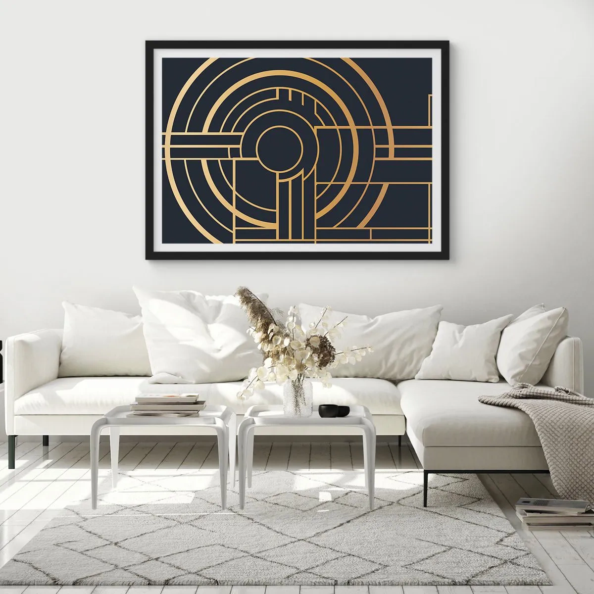 Poster in cornice nera - Motivo geometrico con linee dorate - 100x70cm - Il giro delle cose - Decorazione murale moderna per soggiorno e camera da letto ARTTOR