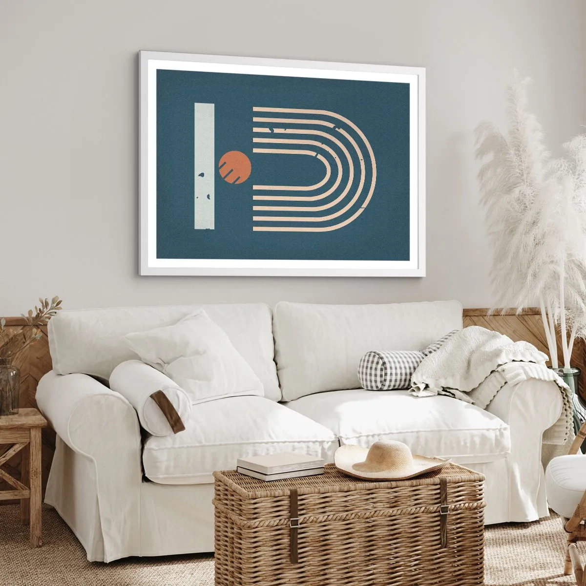 Poster in cornice bianca - Geometria in blu - 91x61 cm