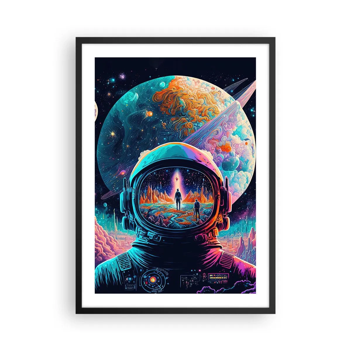 Poster in cornice nera - Astronauta sullo sfondo di un paesaggio cosmico - 50x70cm - I filosofi non l'avevano pensato - Decorazione murale moderna per soggiorno e camera da letto ARTTOR